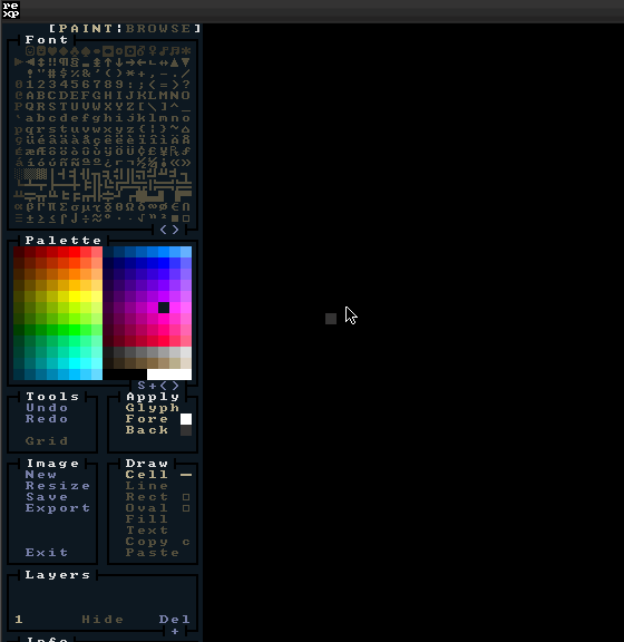 Built-in browser for quick editing, file manipulation, and copying between images REXPaint image browser