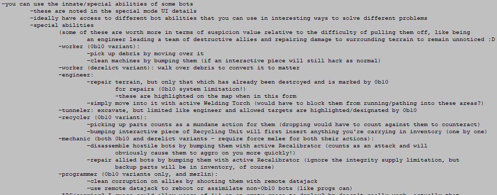 Cogmind Polymind Notes: Class Special Abilities