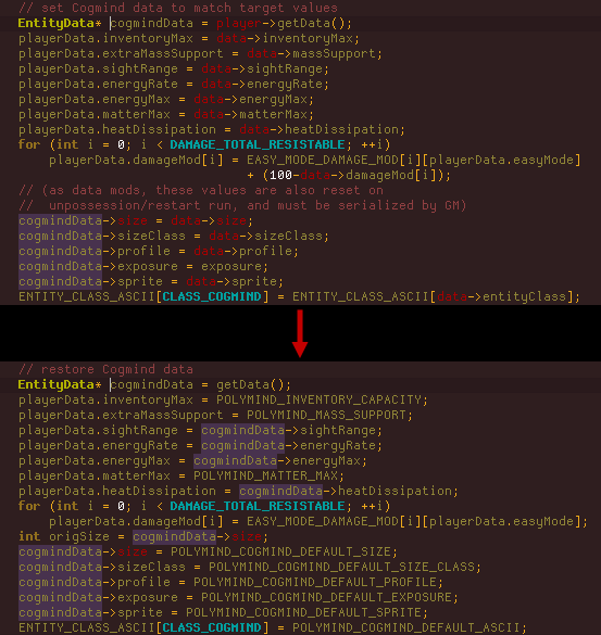 Cogmind Source Code: Polymind Host Stat Transfer